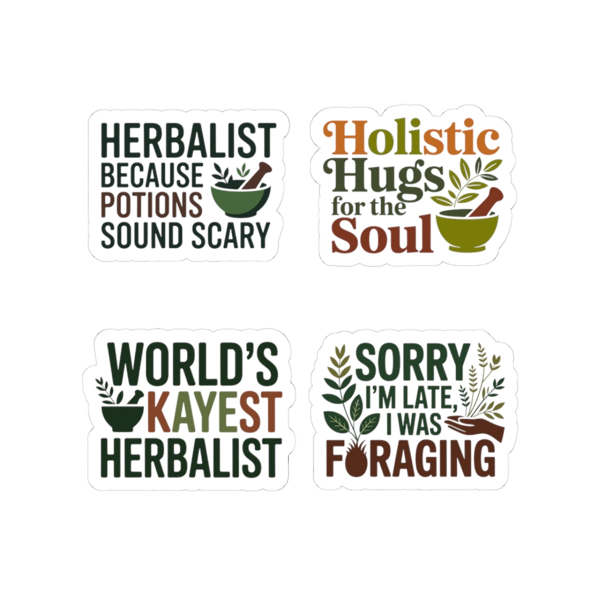Herbalist Sticker Pack – 4 PCS Funny Holistic Humor Decals for Herbalists Foraging Nature Lovers