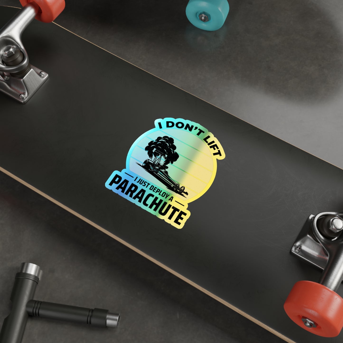 Dragster Drag Racing Holographic Stickers Vinyl – Parachute Launch Humor for Speed Race Fans