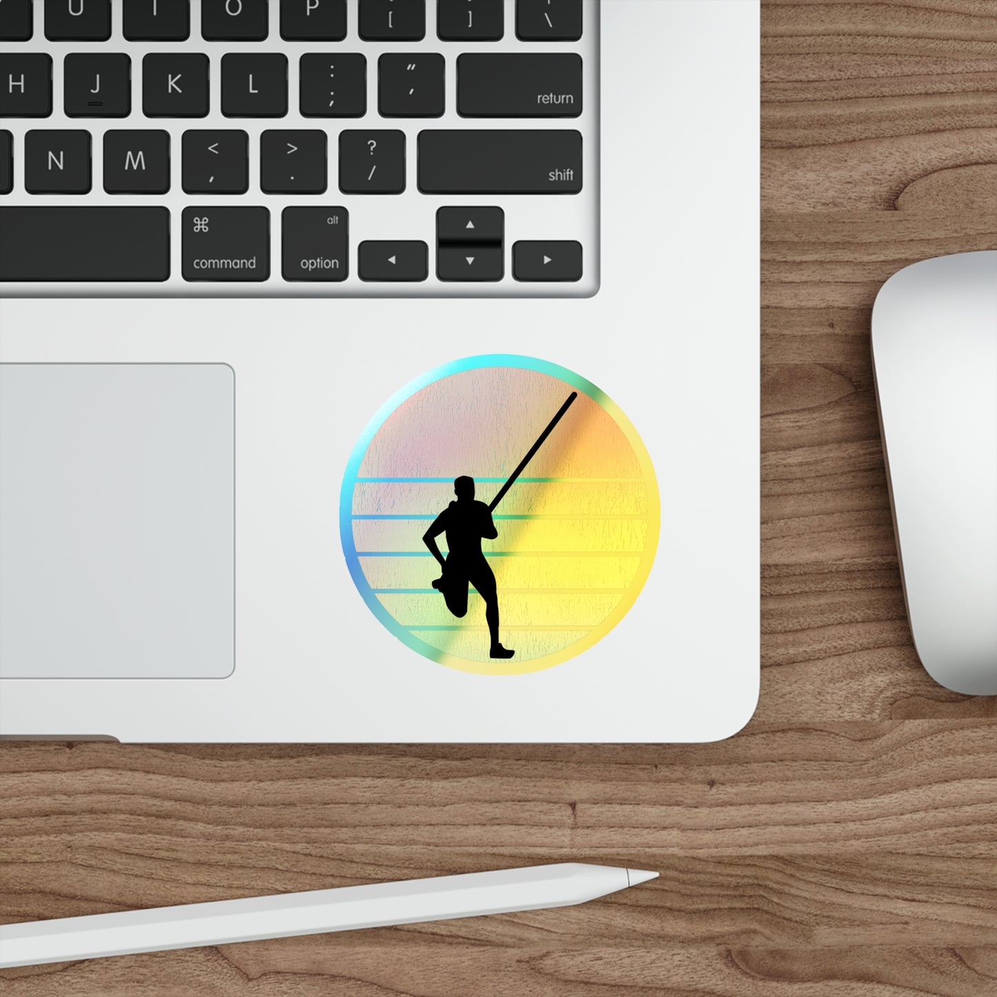 Pole Vault Holographic Stickers - Retro Sunset Athlete Design for Sports Enthusiasts
