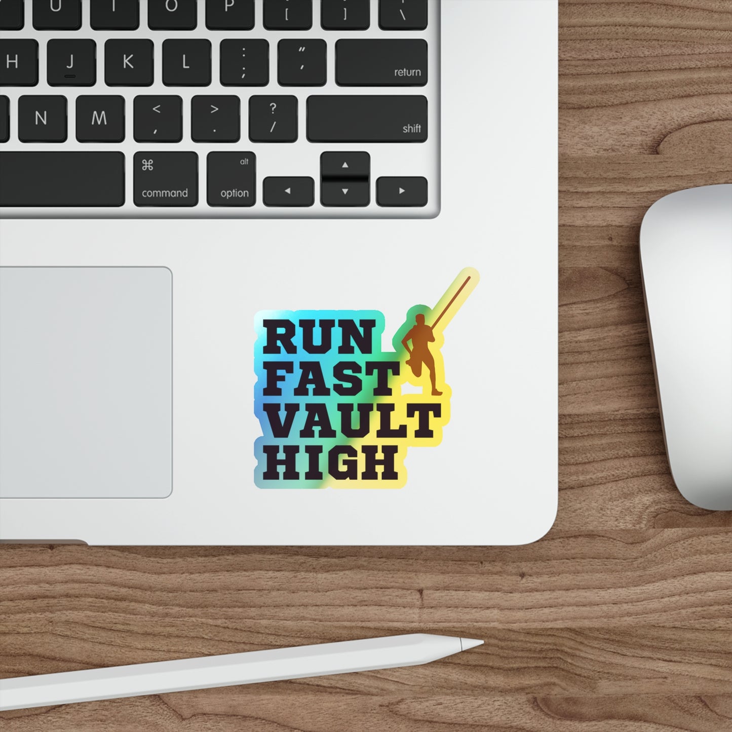 Athlete Motivational Sticker Holographic Vinyl – 'Run Fast, Vault Fearlessly' Pole Vault Design for Competitors