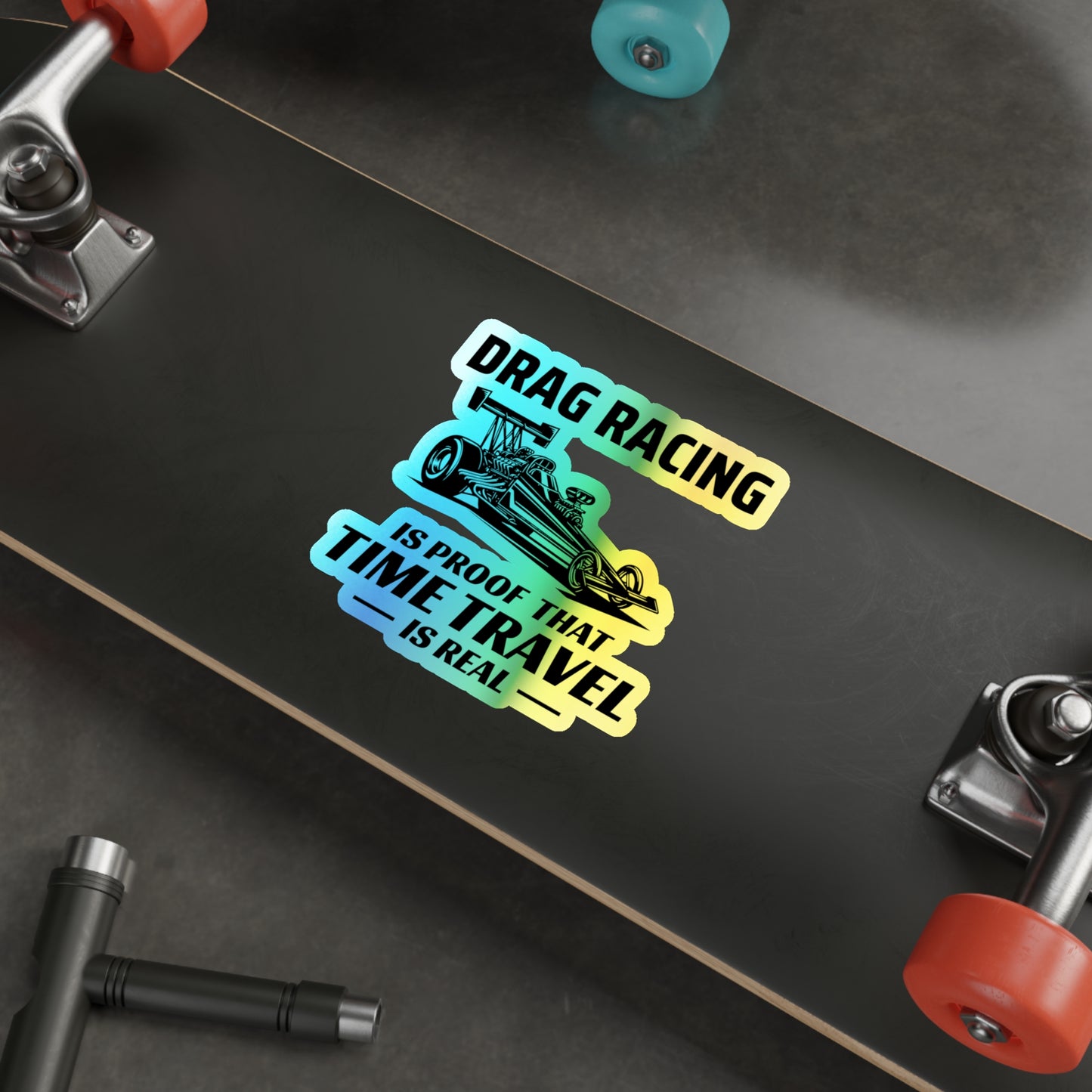 Dragster Drag Racing Holographic Stickers Vinyl – Blazing Speed Decal for Time-Slip Warriors