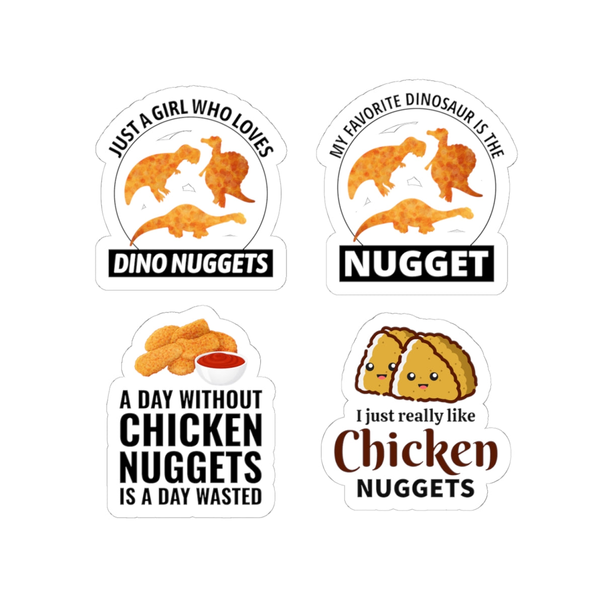 Dino Nugget Sticker Pack – 4 PCS Funny Dinosaur Food Decals for Girls Kids Chicken Nugget Fans