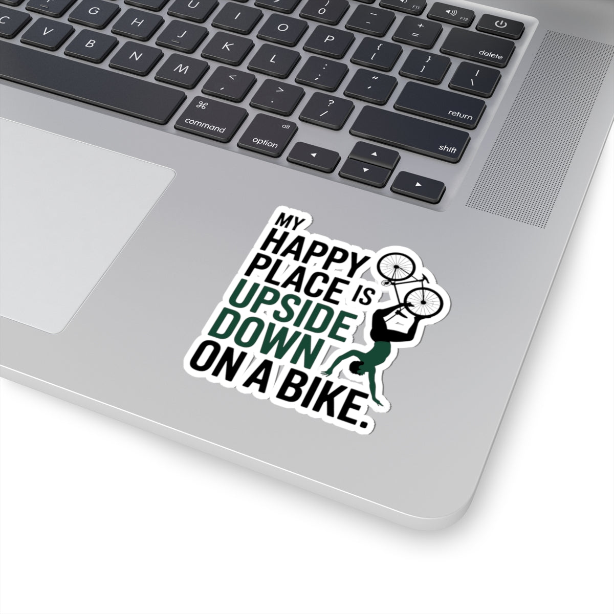 Upside Down Bike Sticker - Happy Place Balance Vinyl Decal for Artistic Gymnastic Athletes, Performers, Coach