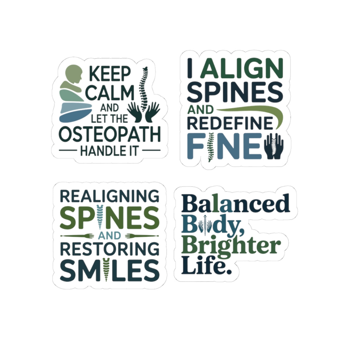 Osteopath Sticker Pack – 4 PCS Funny Keep Calm Spine Alignment Decals for Osteopathic Physician