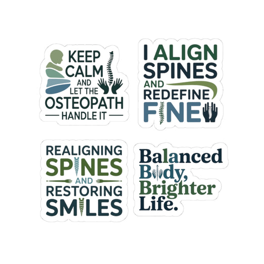 Osteopath Sticker Pack – 4 PCS Funny Keep Calm Spine Alignment Decals for Osteopathic Physician