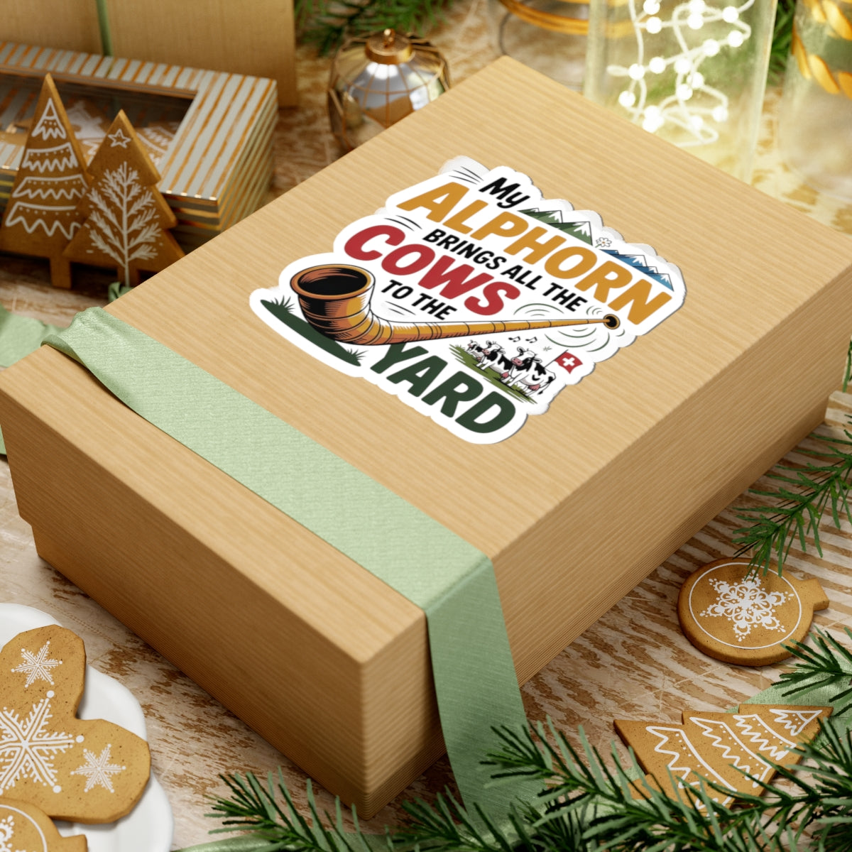 Funny Alphorn Sticker - Alpine Horn Musician Vinyl Decal for Swiss Music Lovers Cow Enthusiasts Farmers