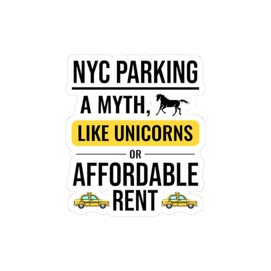 New York Parking Sticker - Unicorn Hunting Vinyl Decal for Street Parkers
