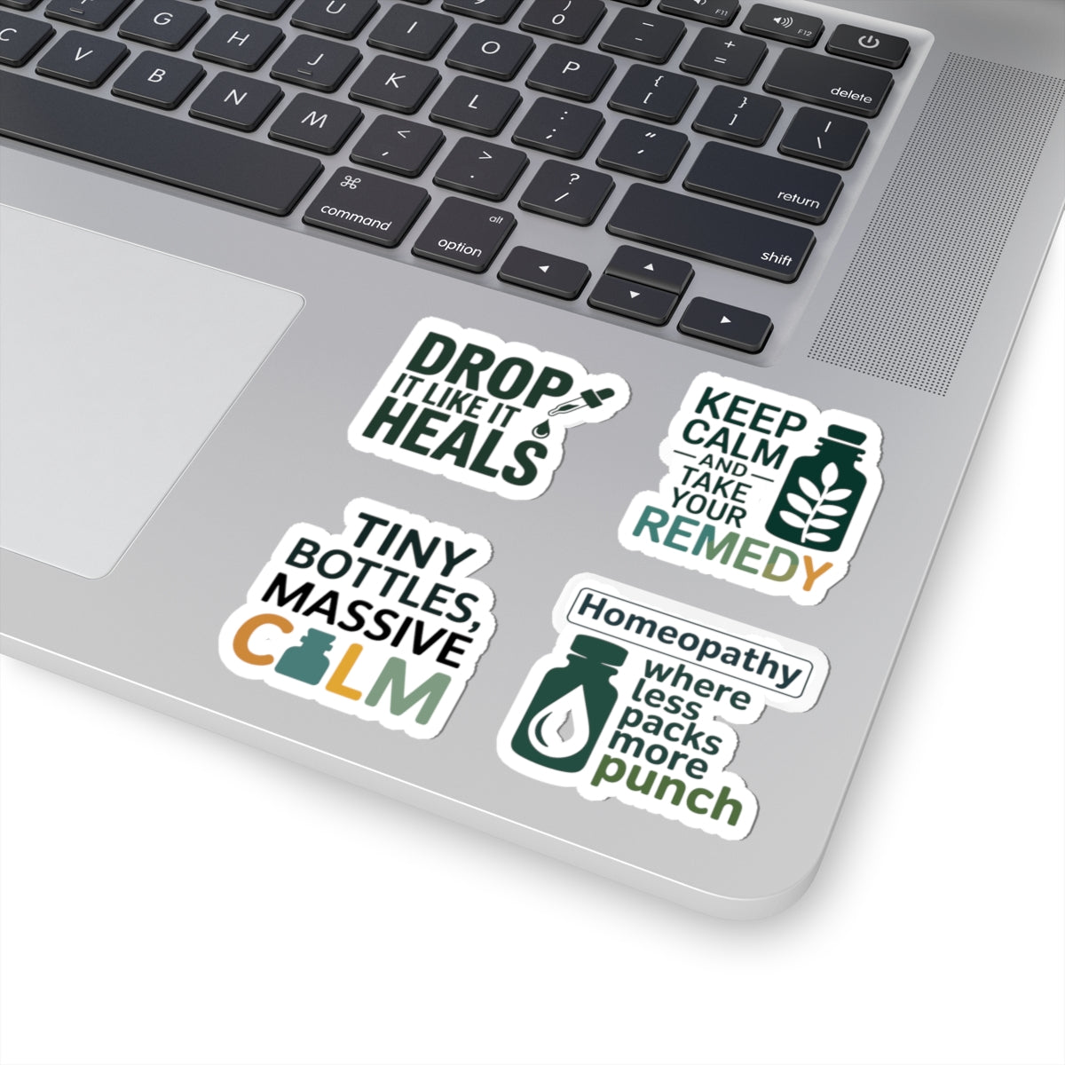 Homeopathy Sticker Pack – 4 PCS Funny Less Packs More Punch Decals for Homeopaths Natural Remedy Fans