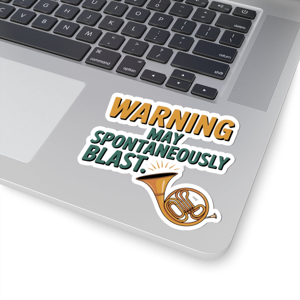 French Horn Warning Sticker - Spontaneous Blasting Vinyl Decal for Brass Players