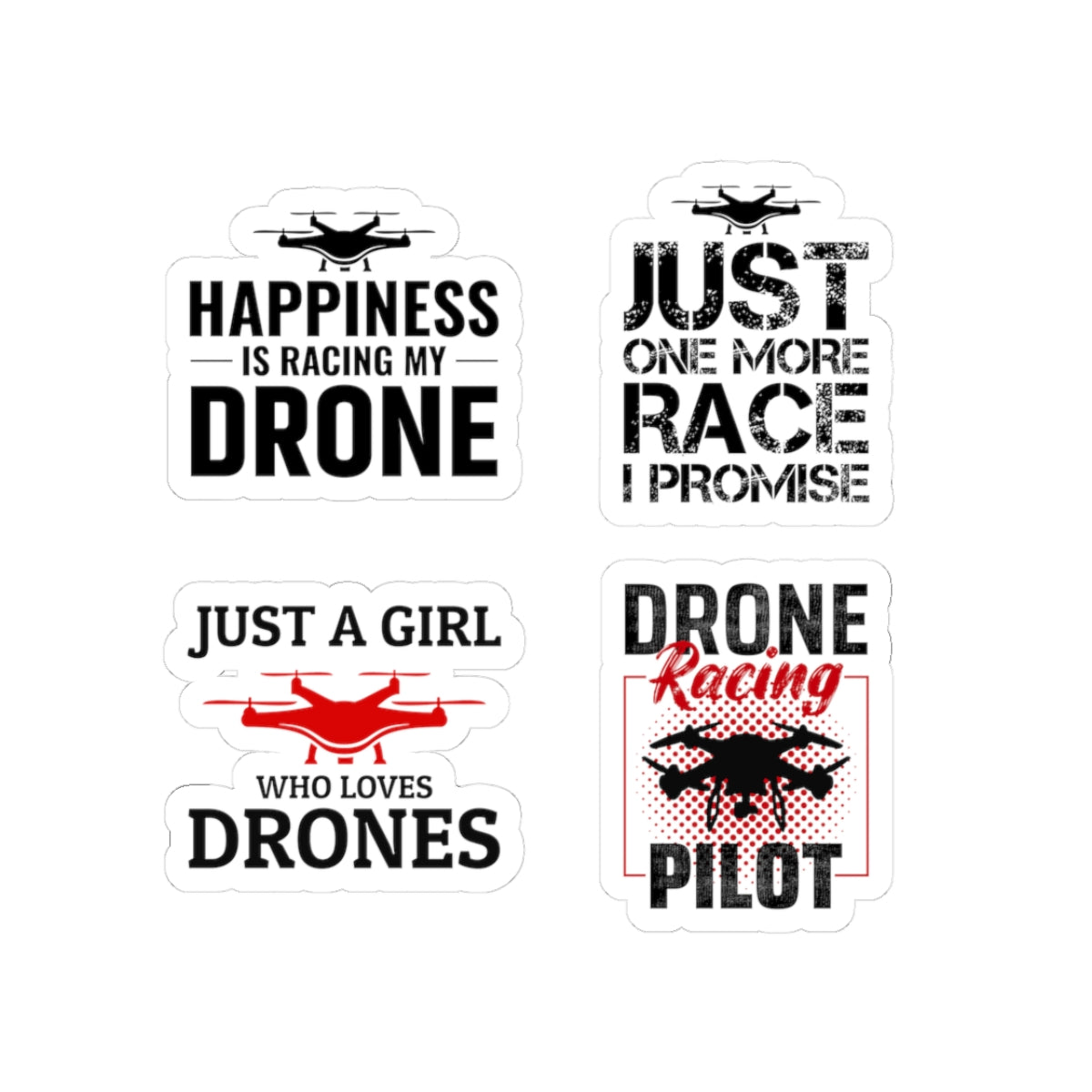 Drone Racing Pilot Sticker Pack – 4 PCS Funny Girl Loves Drones Humor Decals for FPV Fans Girls