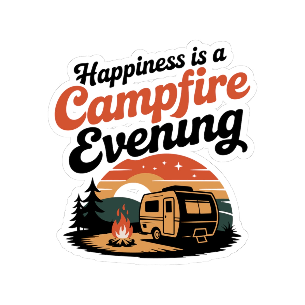 RV Camping Cozy Sticker - Happiness is a Campfire Vinyl Decal for Campers