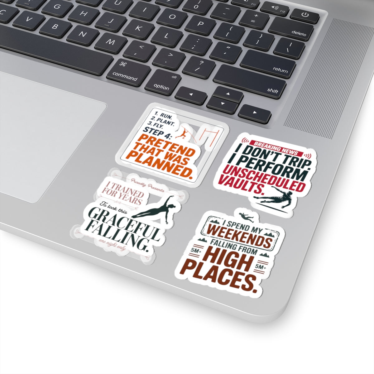 Pole Vault Sticker Pack – 4 PCS Funny Track Decal Set Humorous Quotes for Pole Vaulter Athlete Jumper Runner