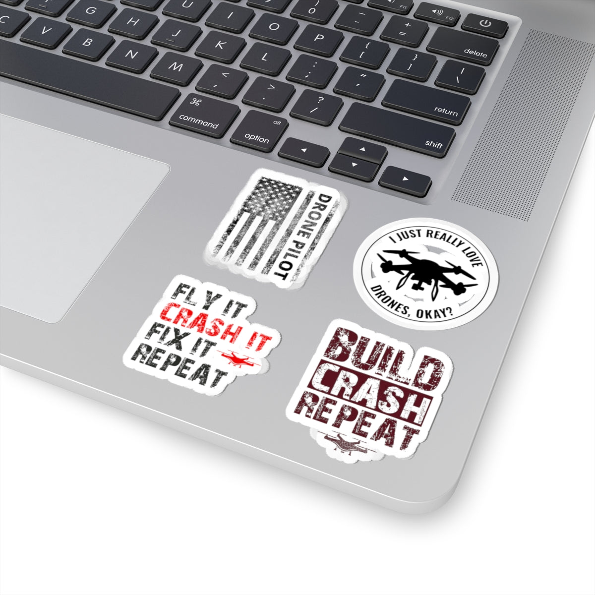 Drone Pilot Sticker Pack – 4 PCS Funny Build Crash Repeat Decals for FPV Pilots RC Hobbyists