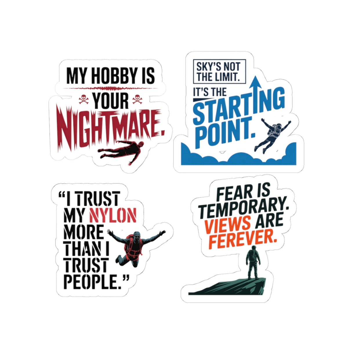 Base Jumping Sticker Pack for Car Laptop – 4 PCS Edgy Adventure Decal Set for Extreme Athletes Skydivers
