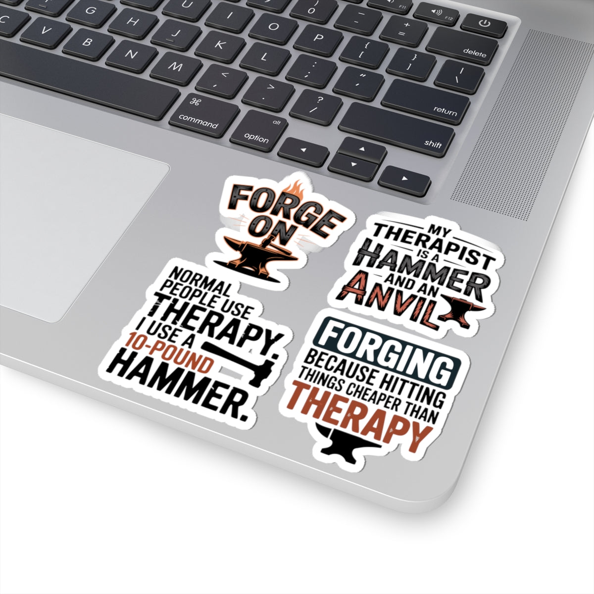 Blacksmith Therapy Sticker Pack – 4 PCS Sarcastic Hammer Anvil Forge Decals for Ironworkers Metal Craft Smiths