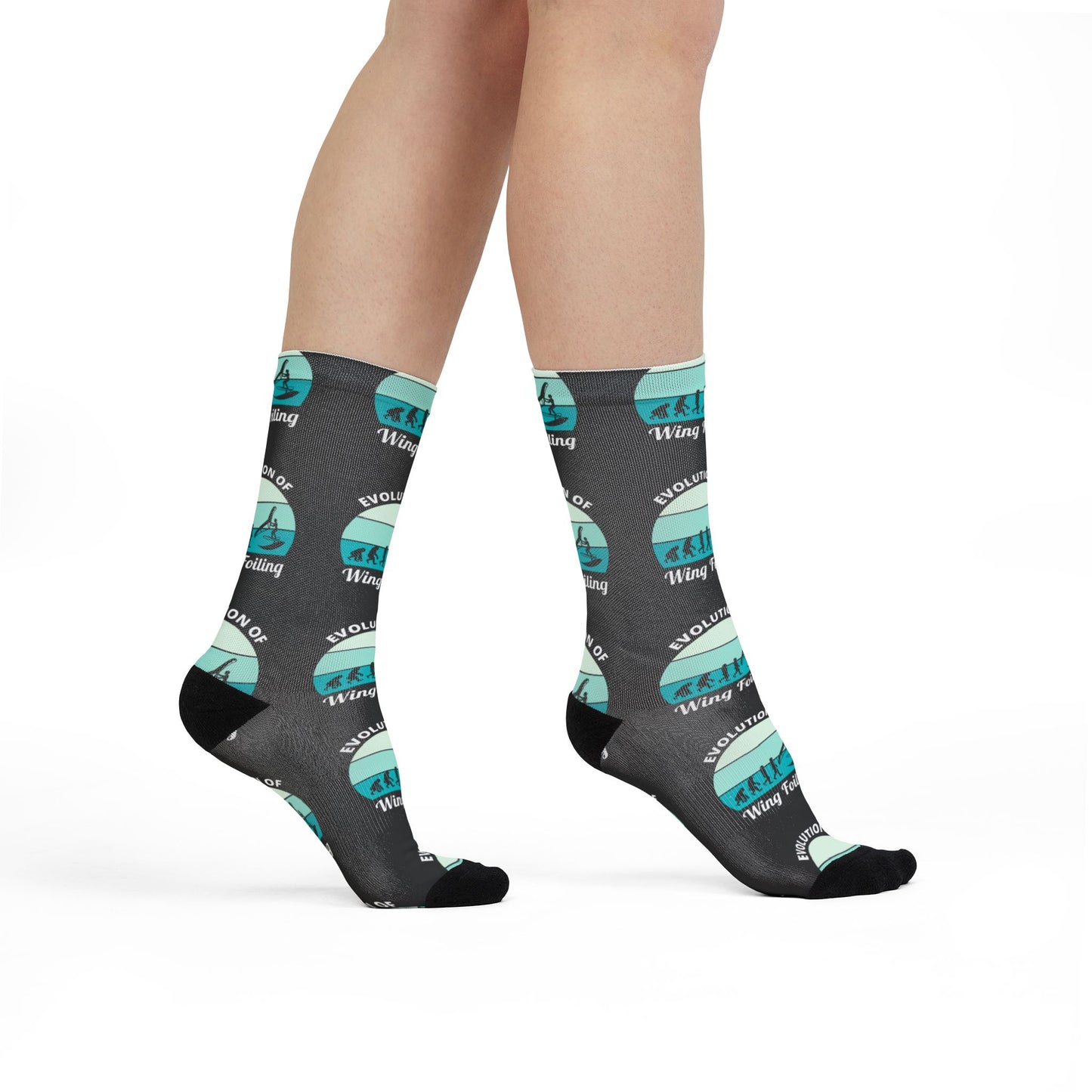 Wing Foiling Socks - Evolution Design with Ocean Blue Background