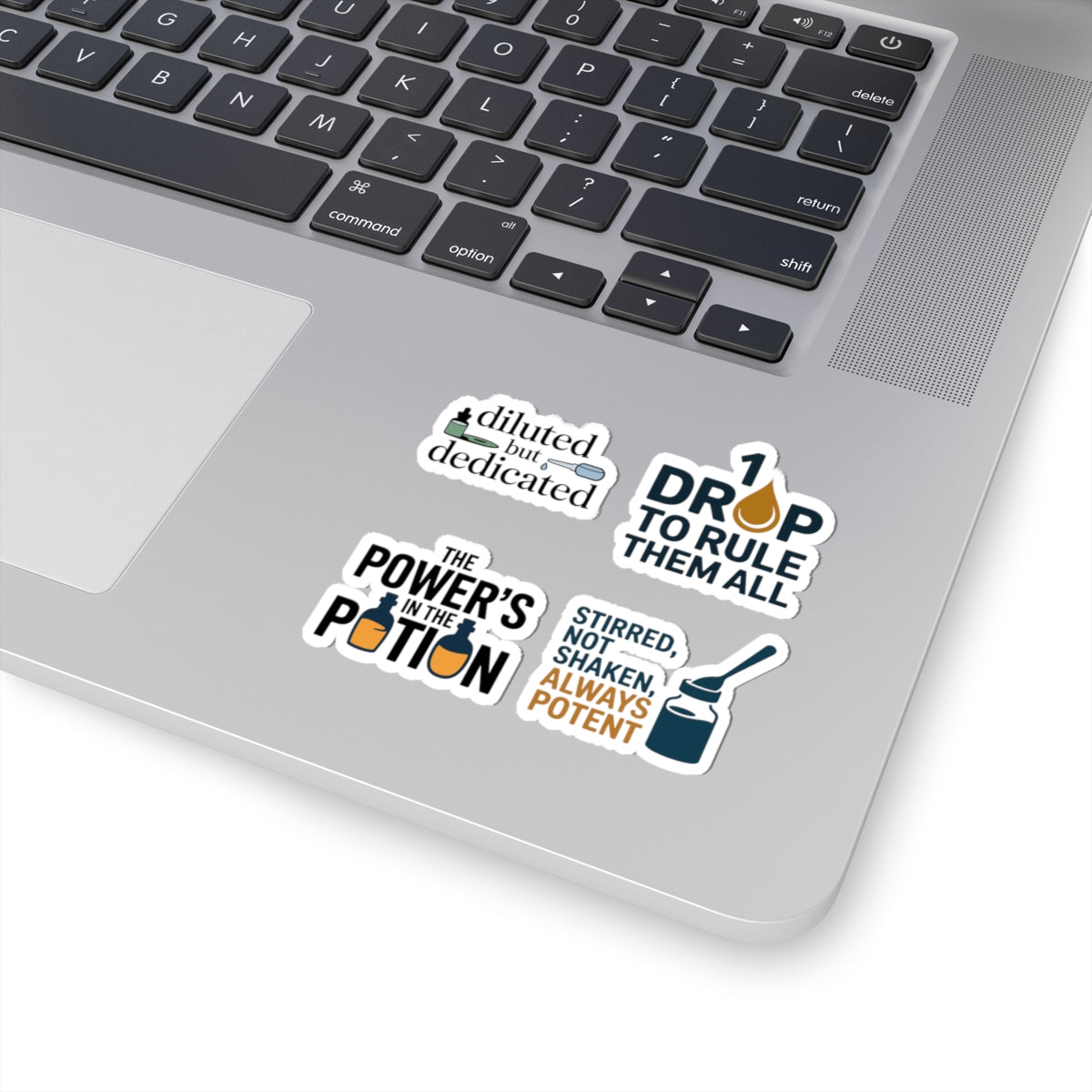 Homeopathy Sticker Pack – 4 PCS Funny Diluted Dedicated Potion Decals for Homeopaths Remedy Enthusiasts
