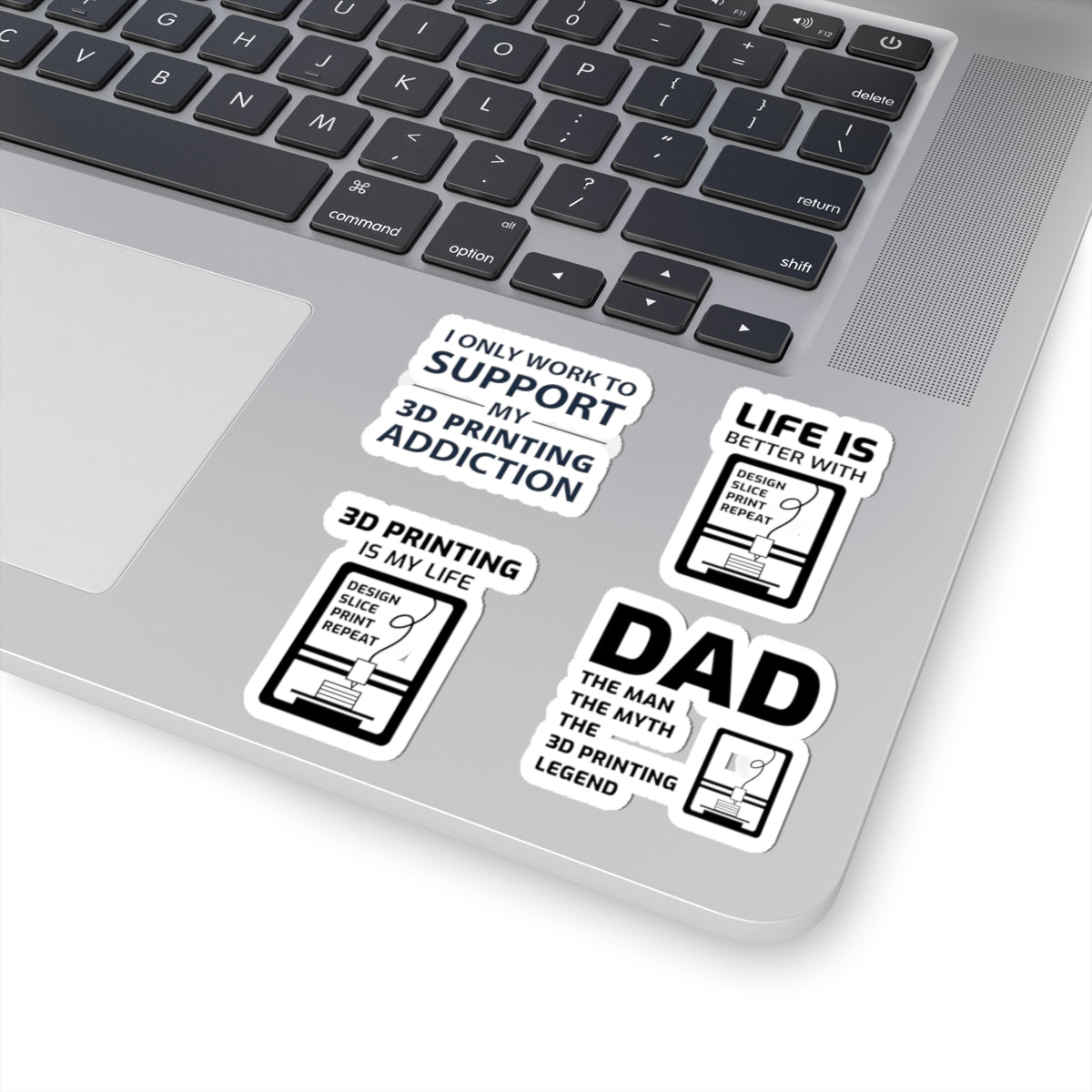 3D Printer Sticker Pack – 4 PCS Funny FDM Addiction Decal Set for Makers Dad Engineers Printing Fans