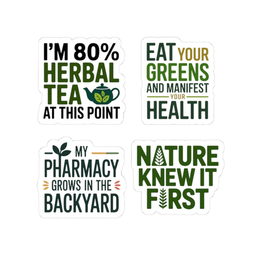 Naturopath Sticker Pack – 4 PCS Funny Herbal Tea Backyard Pharmacy Decals for Naturopaths Wellness Lovers