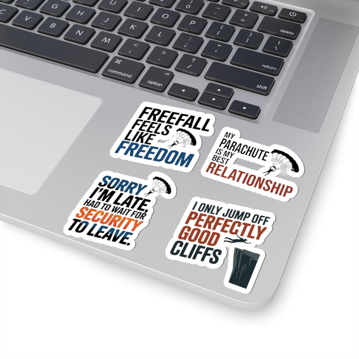 Base Jumping Sticker Pack for Car Helmet – 4 PCS Underground Humor Decal Set for Extreme Athletes Skydivers