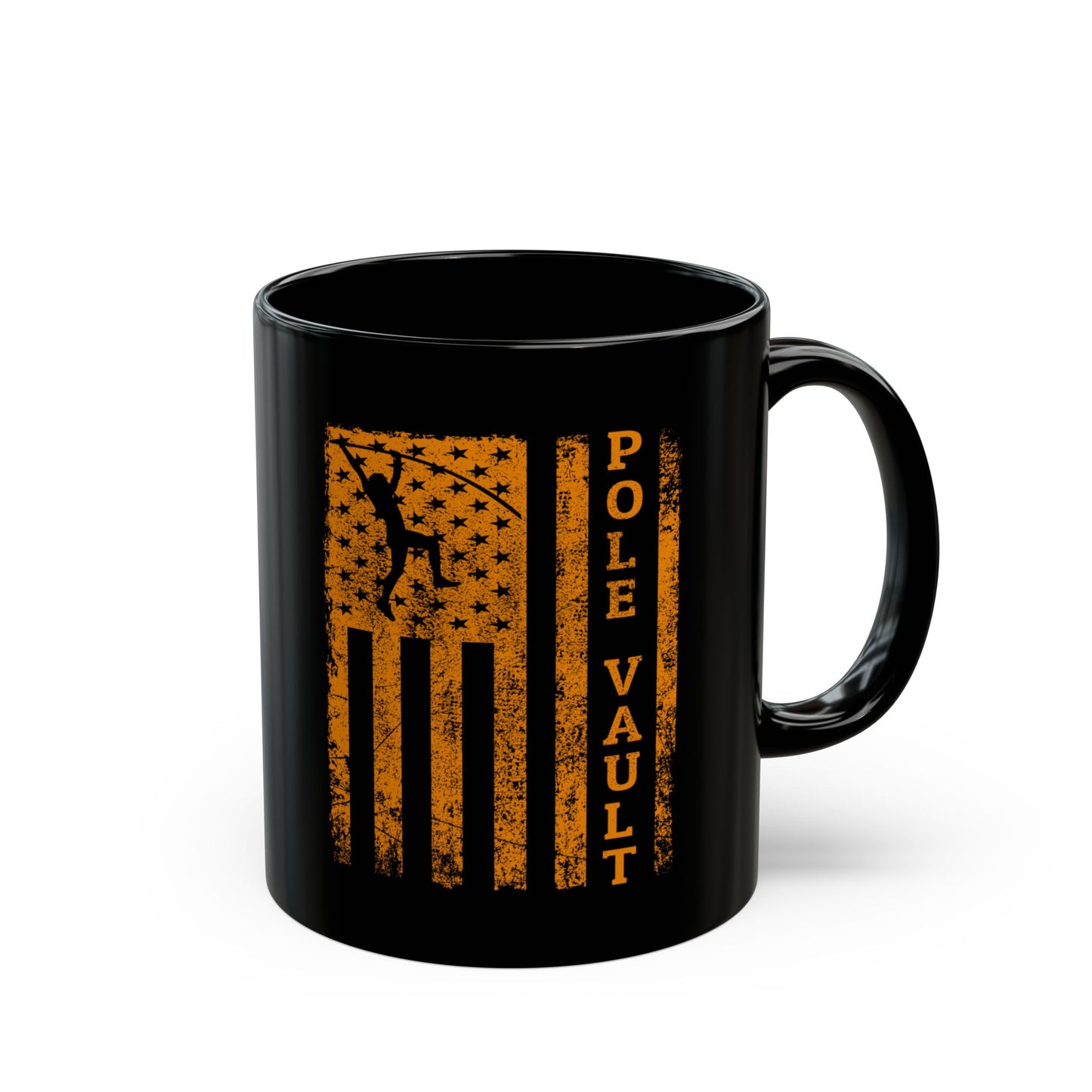 Pole Vault Mug Black Vintage American Flag – USA Gift for Vaulter Athletes & Coaches 11oz