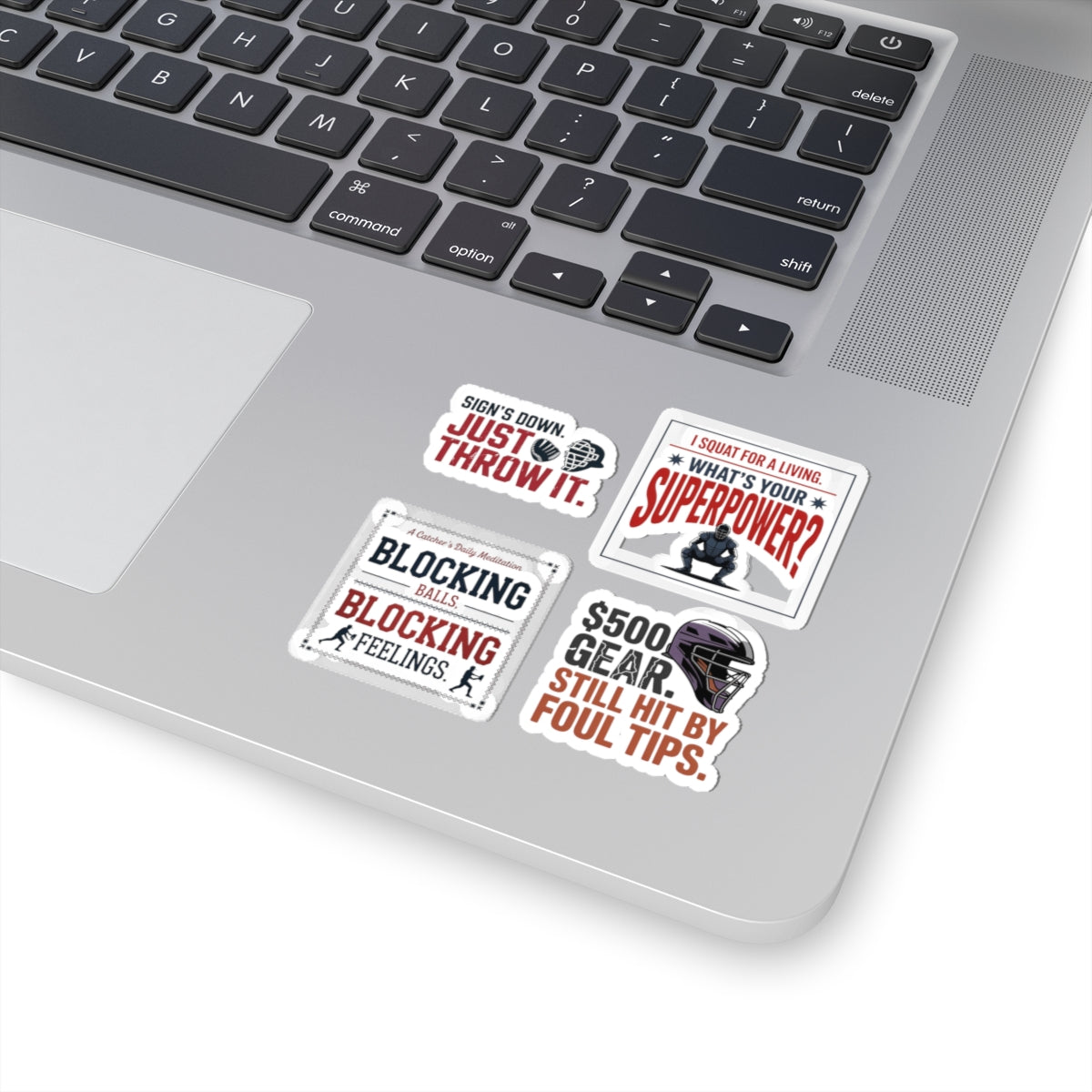 Baseball Catcher Sticker Pack – 4 PCS Funny Squat Life Humor Decal Set for Catchers Travel Ball Players