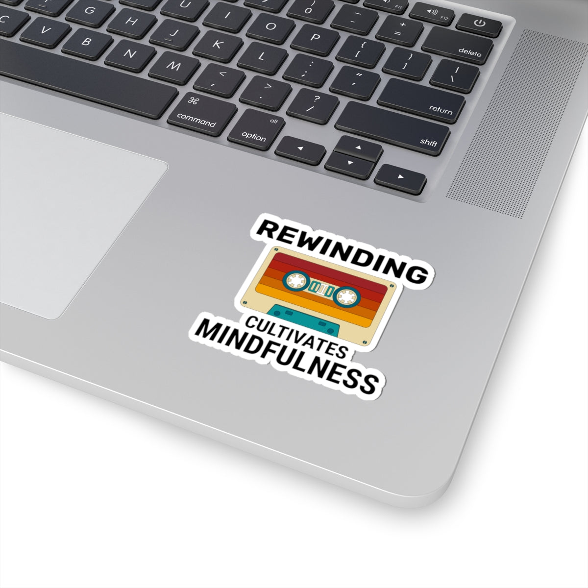 Rewind Mindfulness Sticker - Cassette Tape Vinyl Decal for Analog Music Lovers & Nostalgia Enthusiasts