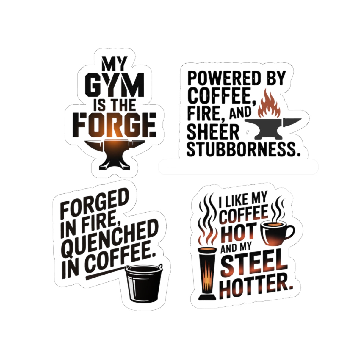 Blacksmith Sticker Pack – 4 PCS Funny Coffee Forge Humor Decal Set for Metalworkers Bladesmiths
