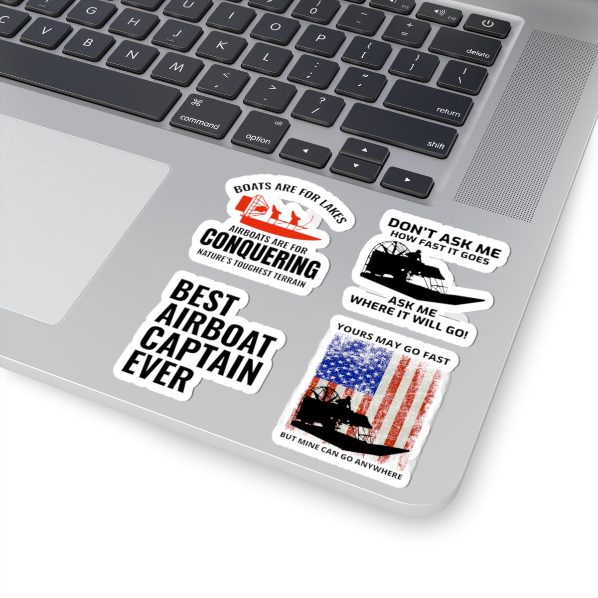 Airboat Captain Sticker Pack – 4 PCS Bold Patriotic Decals for Swamp Boat Pilots Terrain Conquerors