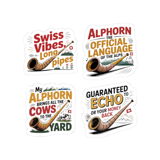 Alphorn Sticker Pack – 4 PCS Funny Echo Humor Decals for Alphorn Players Swiss Alps Music Lovers