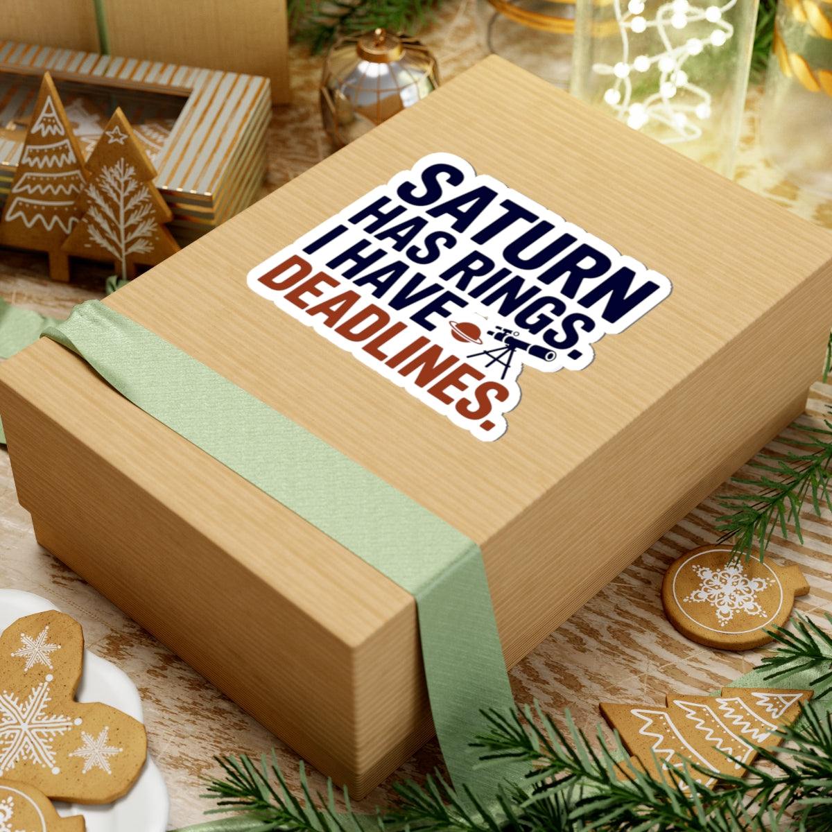 Astronomy Humor Sticker - Saturn vs Deadlines Vinyl Decal for Overworked Scientists