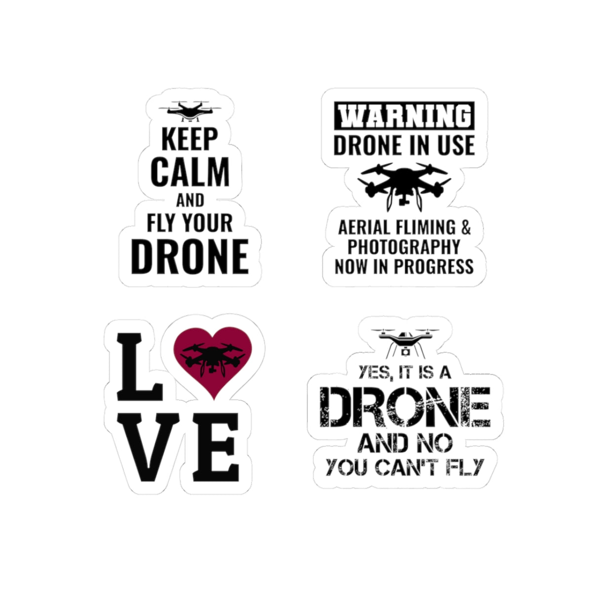 Drone Photography Sticker Pack – 4 PCS Funny Aerial Filming Love Decals for Drone Pilots FPV Fans