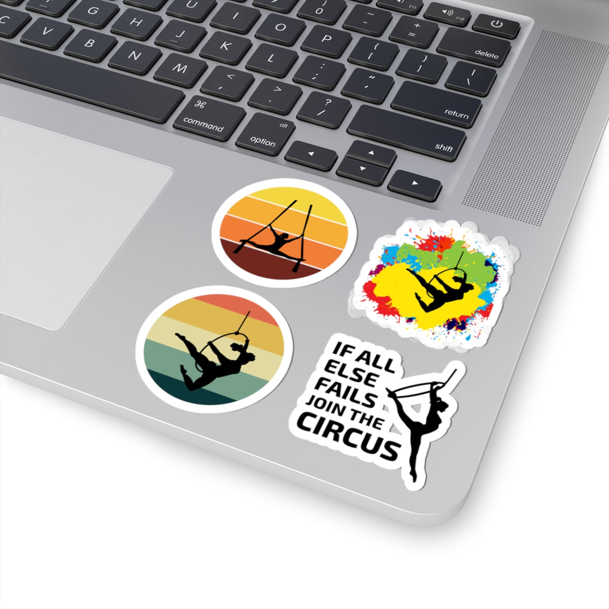 Aerial Silk Sticker Pack – 4 PCS Colorful Retro Sunset Join The Circus Decal Set for Aerialists Dancers
