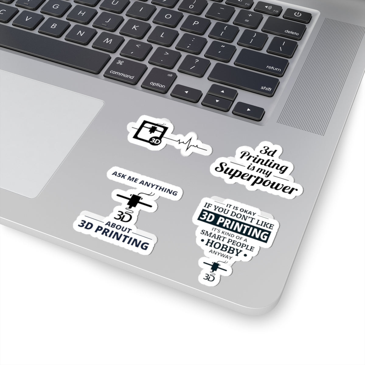 3D Printer Sticker Pack – 4 PCS Funny Superpower Smart Hobby Decal Set for Makers Engineers Printing Fans