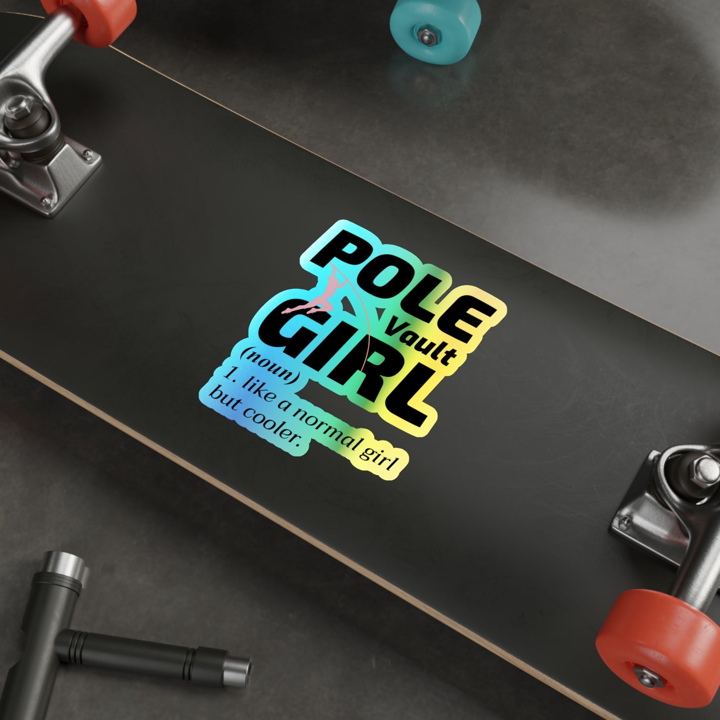 Pole Vault Sticker Girl Holographic Vinyl - Track & Field Decal for Female Athletes, Motivational Sports Decor