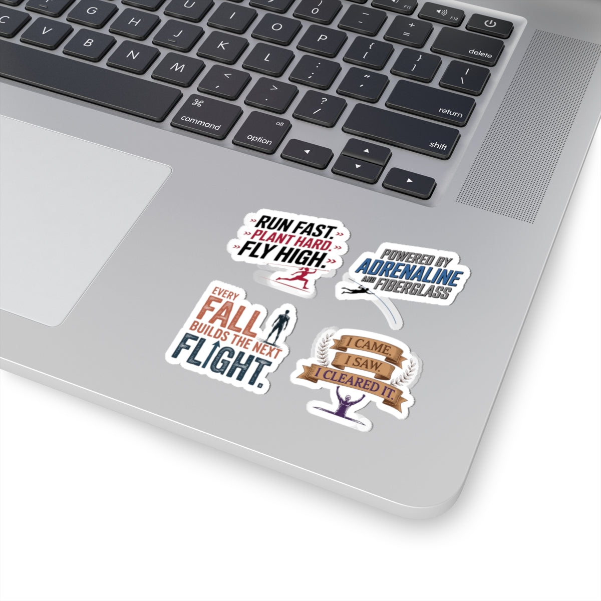Pole Vault Sticker Pack – 4 PCS Bold Motivational Mixed Style Decal Set for Track and Field Athletes, Competitive Vaulters