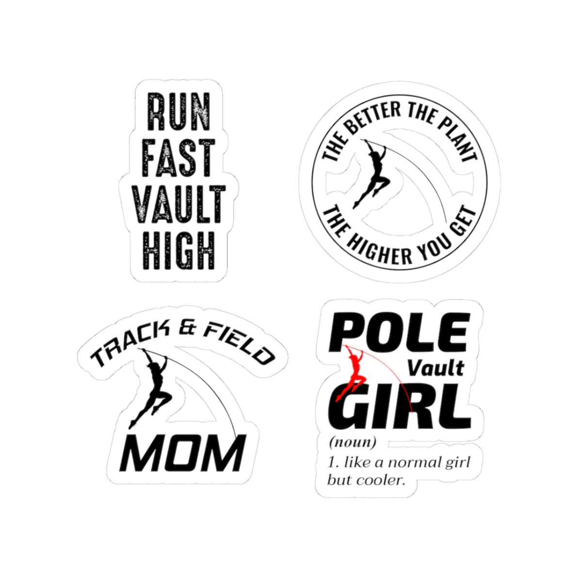 Pole Vault Sticker Pack – 4 PCS Funny Girl Mom Graphic Decal Set for Track and Field Athletes, Female Vaulters & Sport Moms
