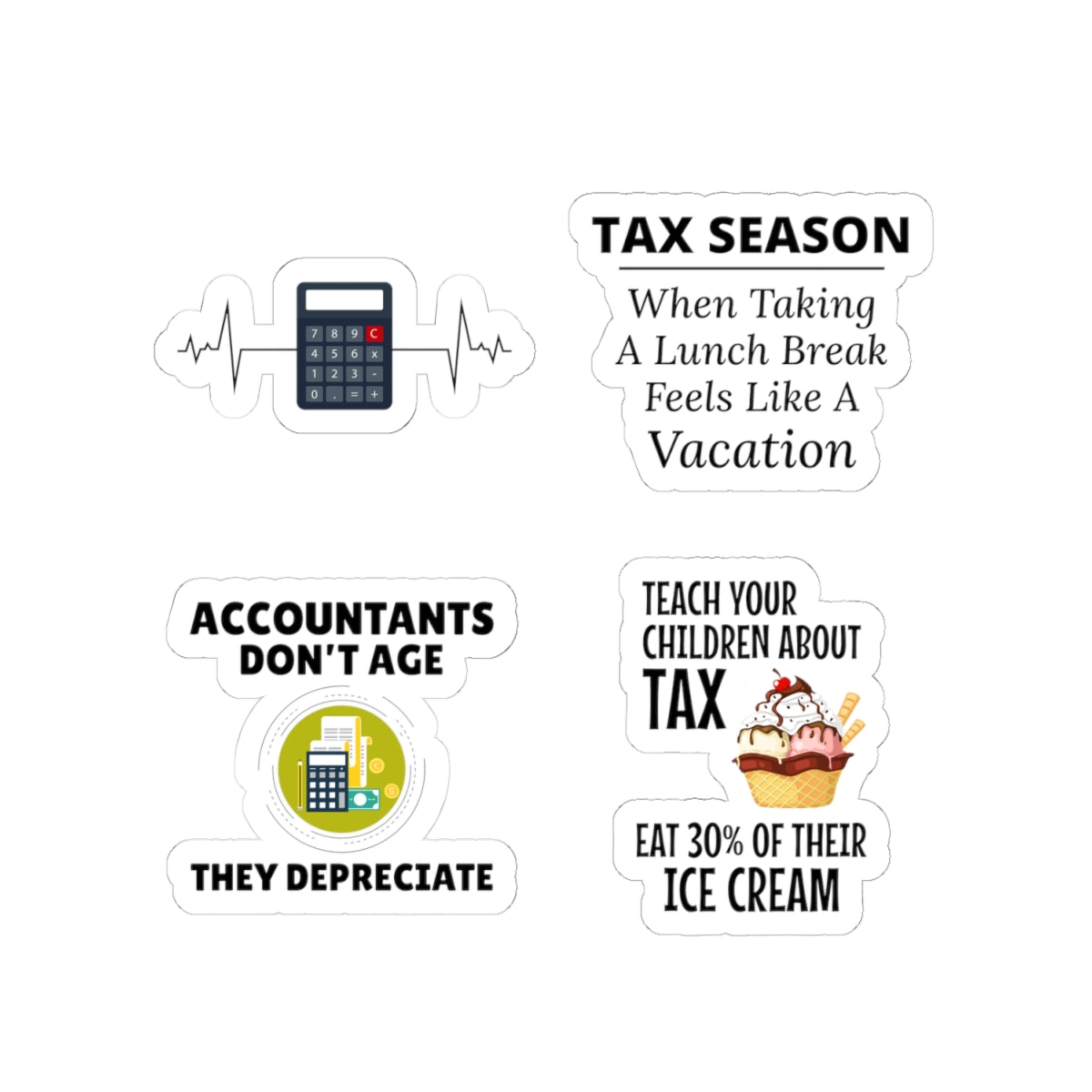 Accountant Sticker Pack – 4 PCS Funny Depreciate Ice Cream Decal Set for Accountants CPAs Finance Pros