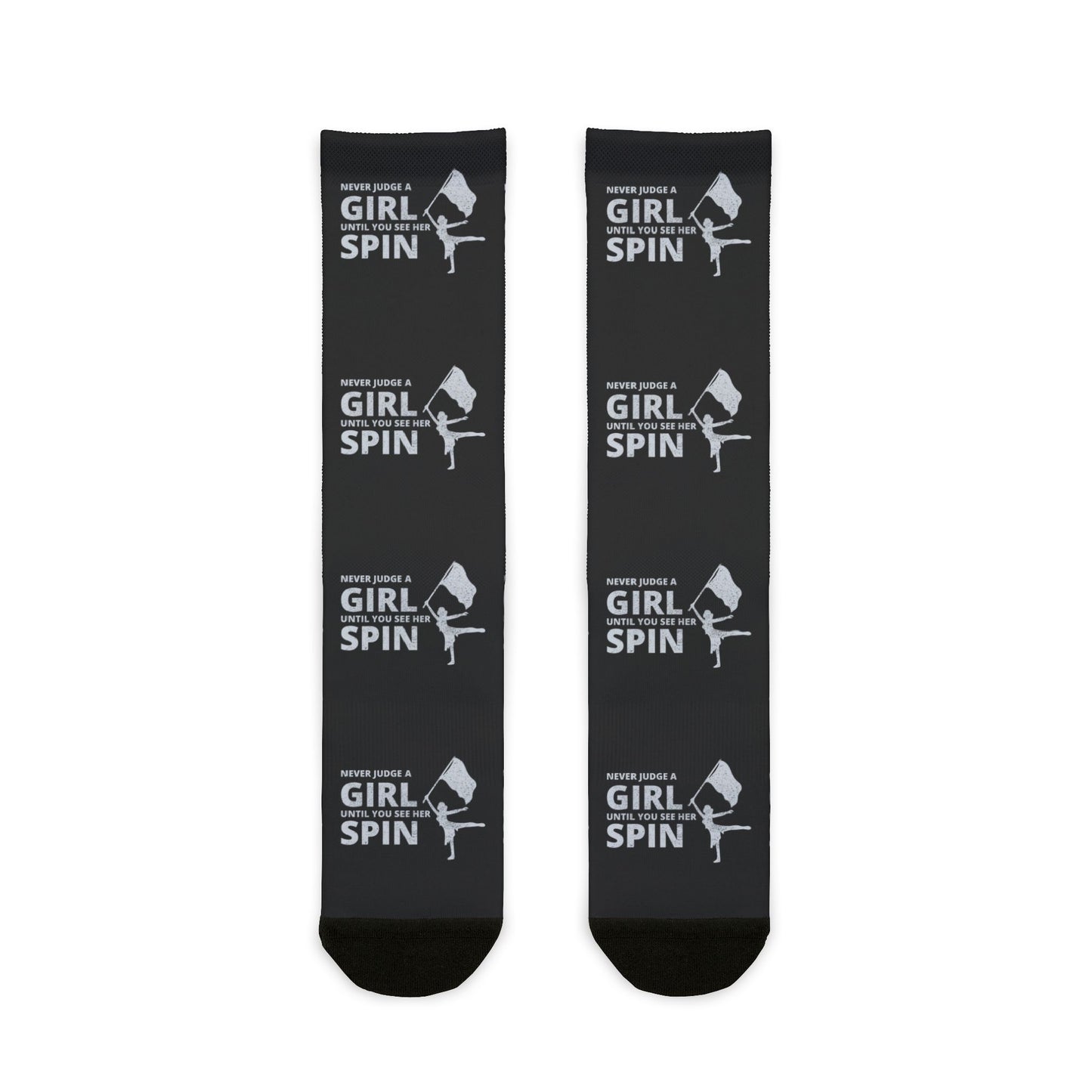 Color Guard Socken – Perfekt für Künstler und Marschteams, „Beurteile ein Mädchen nie, bevor du sie drehen siehst“ 