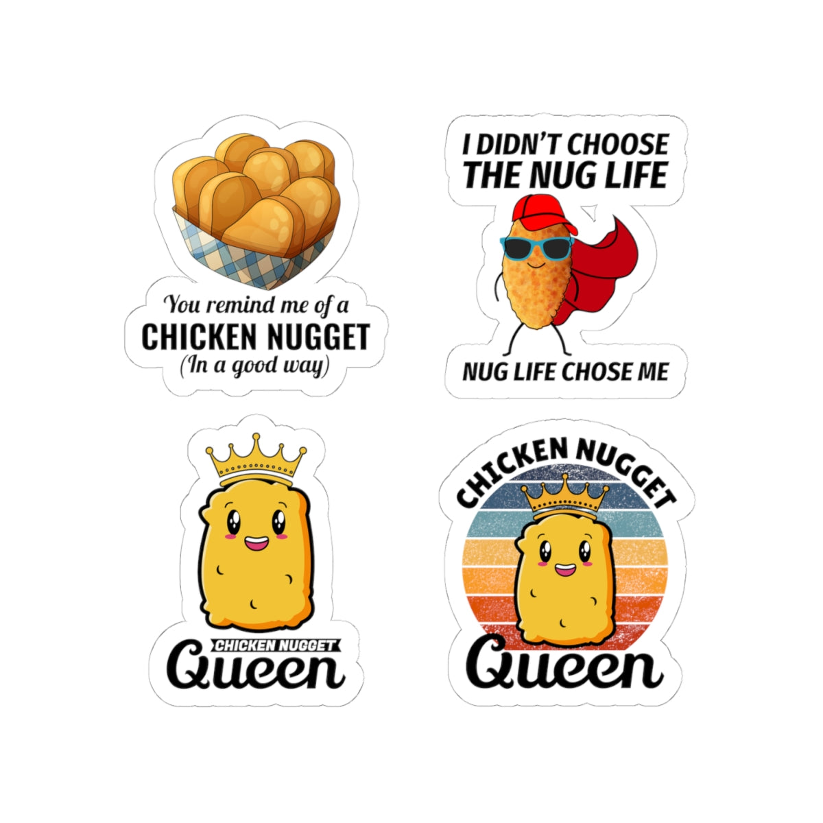 Nug Life Queen Sticker Pack – 4 PCS Funny Superhero Nugget Decals for Nugget Lovers Girls Women