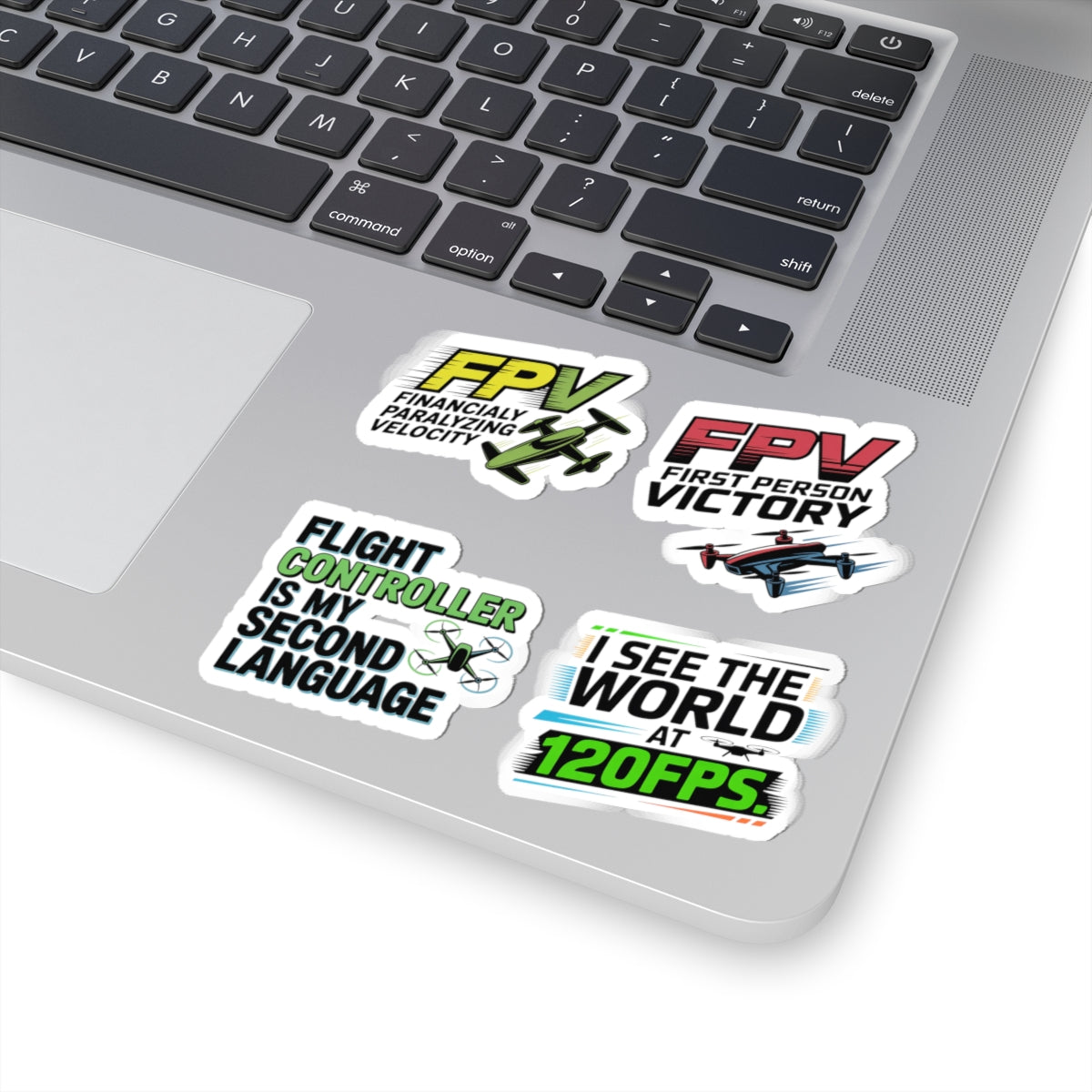 FPV Drone Sticker Pack – 4 PCS Funny Nerd Pride Quote Decals for Racing Pilots and Quadcopter Enthusiasts