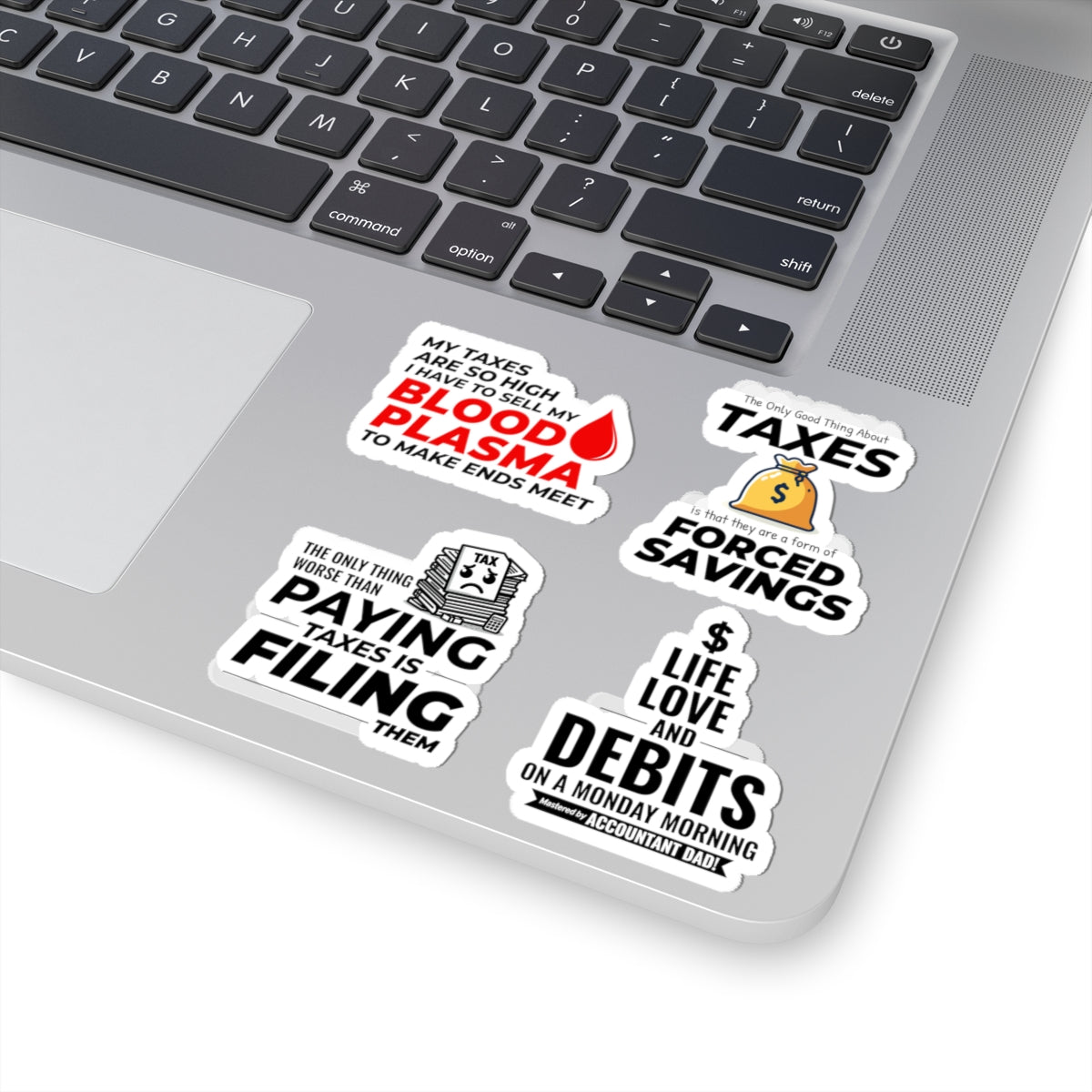 Accountant Sticker Pack – 4 PCS Funny Tax Filing Forced Savings Decal Set for Accountants Dad Finance Pros