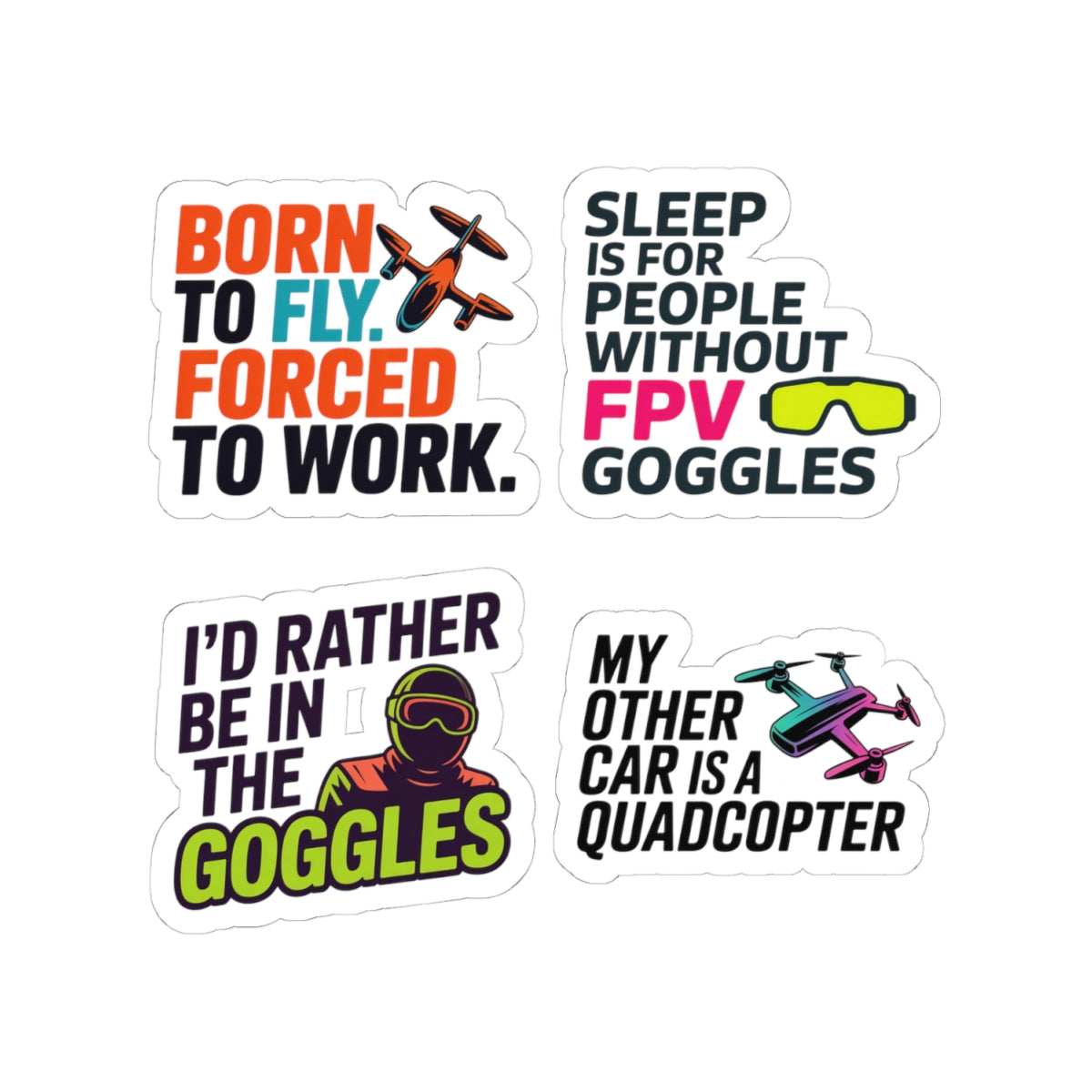 Drone Racing Sticker Pack – 4 PCS Goggle Addict Decal for FPV Pilots, Quad Diehards