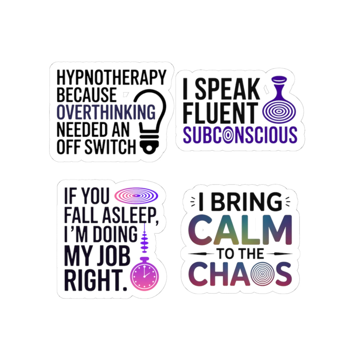 Hypnotherapy Sticker Pack – 4 PCS Funny Subconscious Humor Decals for Hypnotherapists Overthinking Coaches