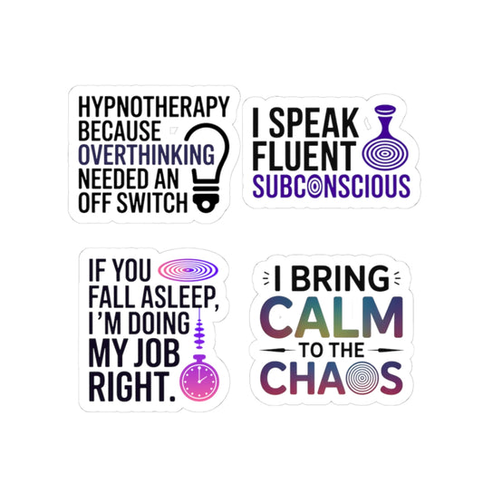 Hypnotherapy Sticker Pack – 4 PCS Funny Subconscious Humor Decals for Hypnotherapists Overthinking Coaches