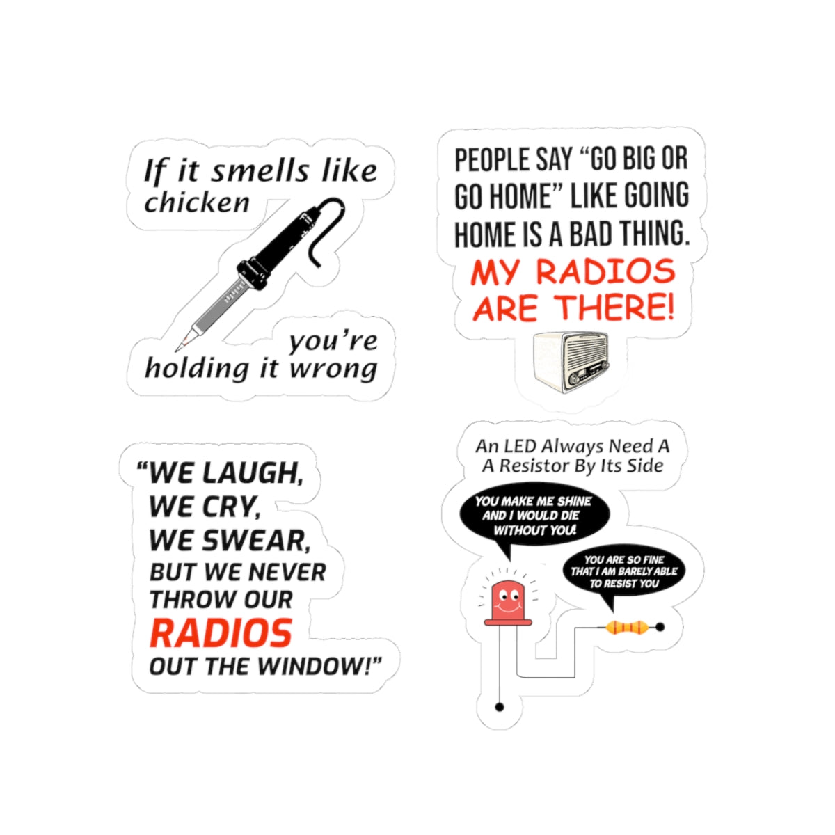Ham Radio Sticker Pack – 4 PCS Funny Soldering Iron LED Decals for Amateur Hobbyists Electronics Enthusiasts