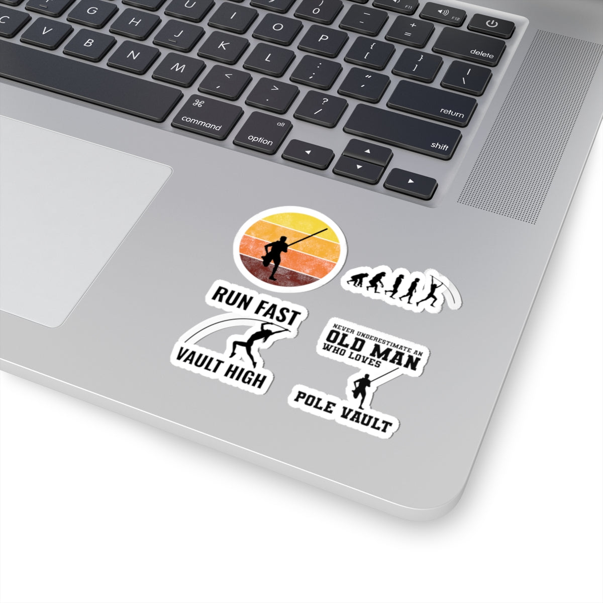 Pole Vault Sticker Pack – 4 PCS Funny Evolution Retro Graphic Decal Set for Track and Field Athletes, Vaulters & Sport Fans