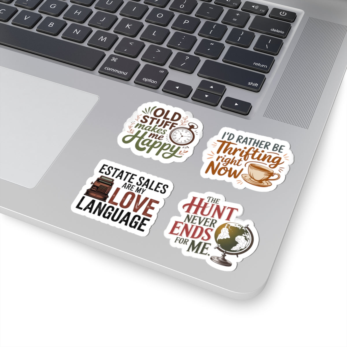 Antique Hunt Sticker Pack – 4 PCS Passion Love Language Quote Decal for Estate Sale Lovers, Treasure Hunters