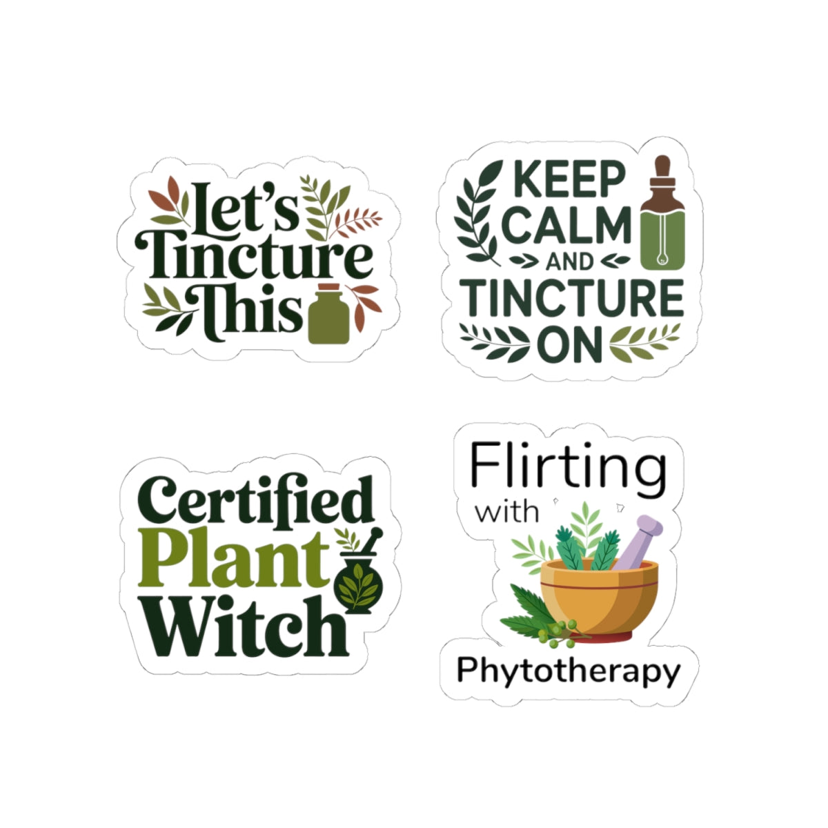 Herbalist Sticker Pack – 4 PCS Funny Tincture Plant Witch Decals for Herbalists Phytotherapy Lovers