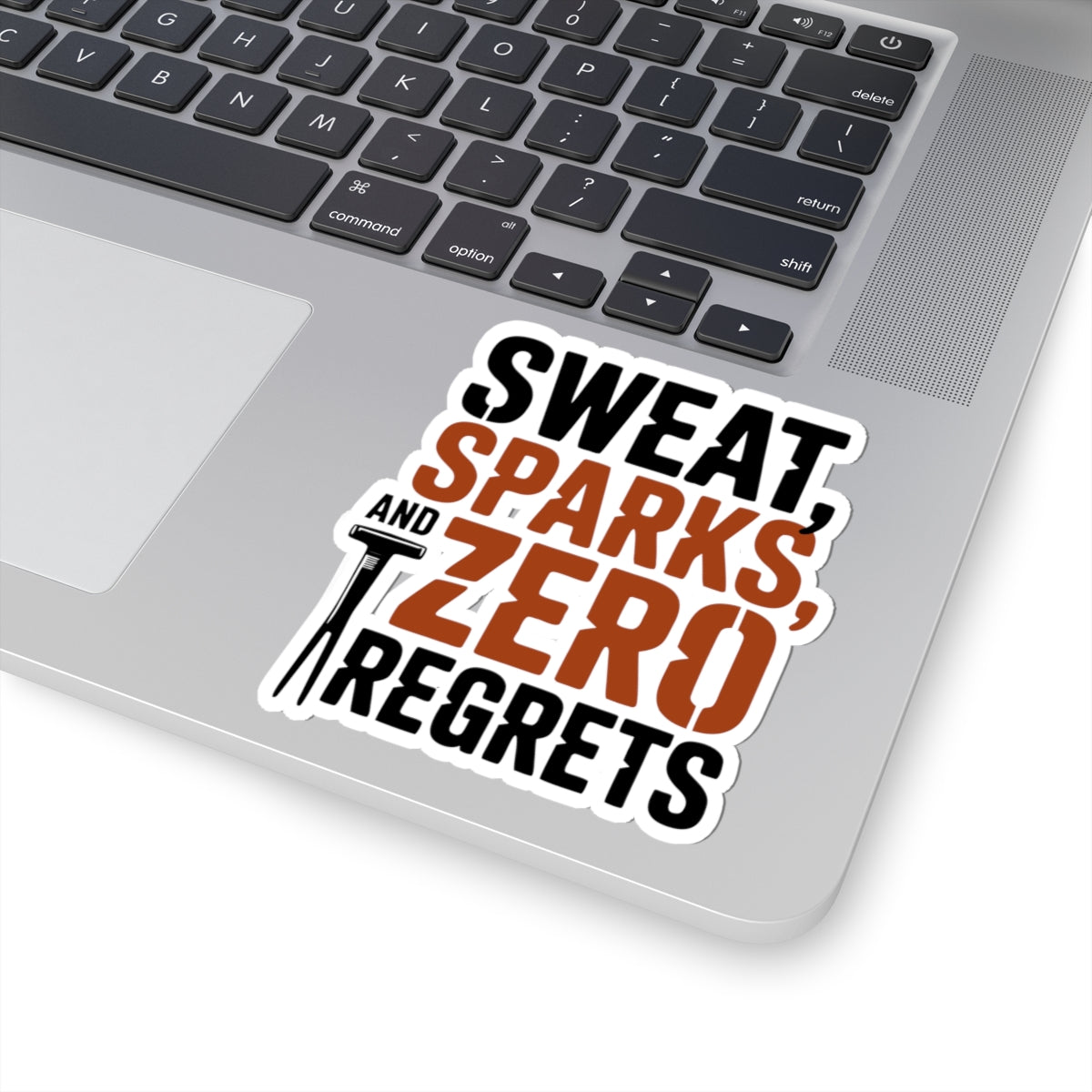 Blacksmith Sparks Sticker – Funny Zero Regrets Forge Decal for Metalworkers Bladesmiths